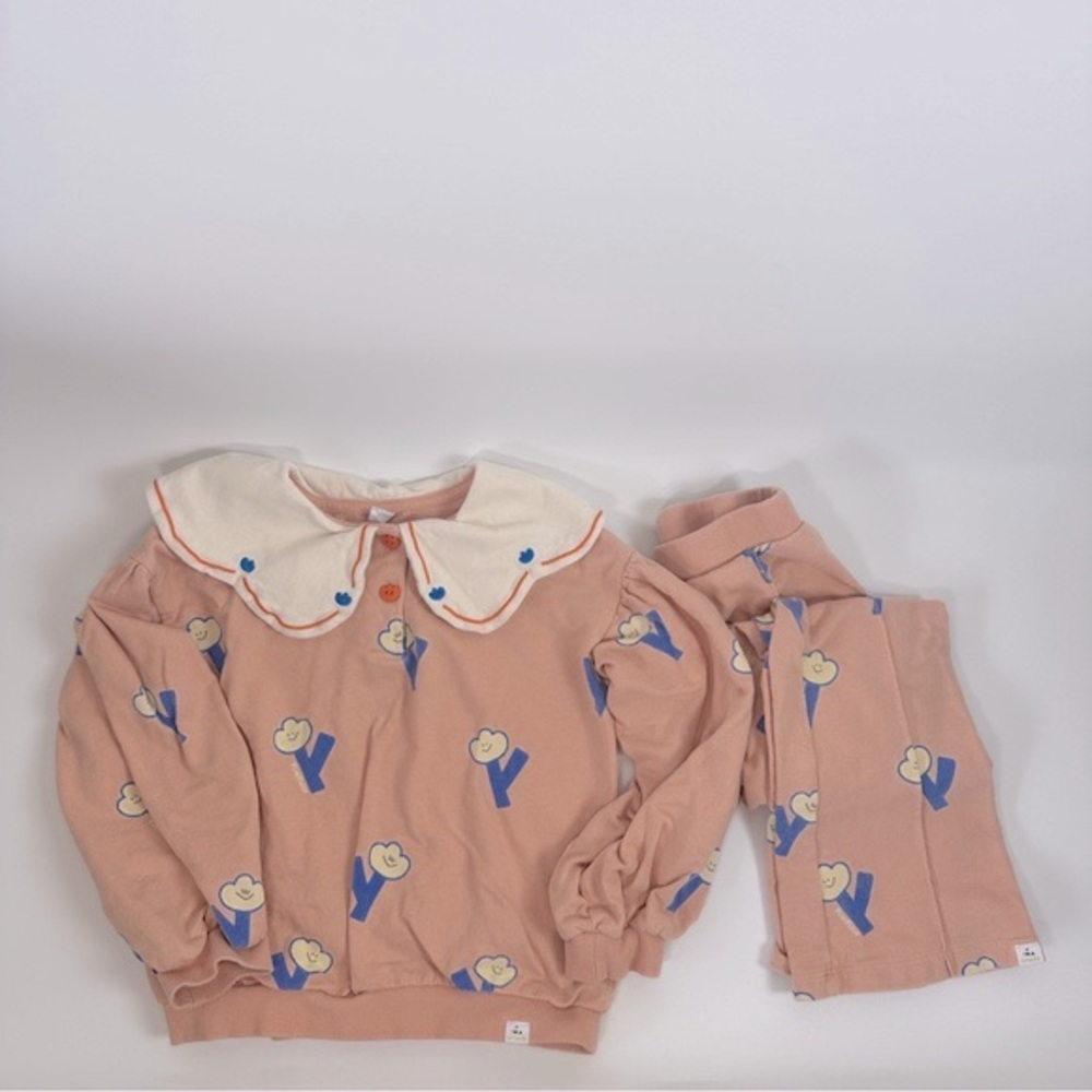 Pimpollo 5T 130 Toddler Girls Collared Shirt and Pants‎ Sweat Set Tulips Peach